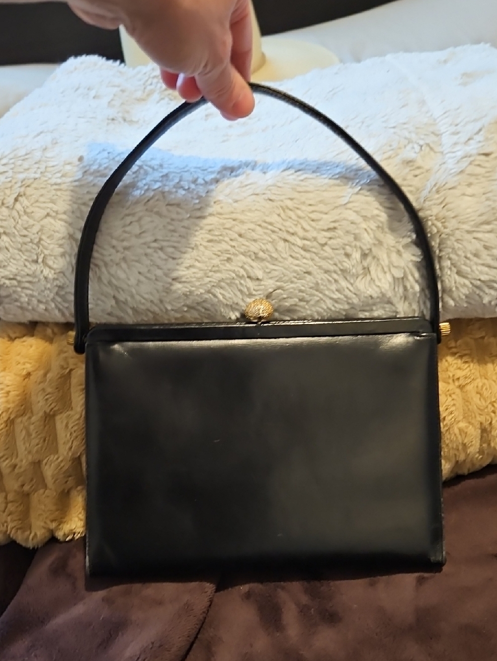 Vintage Black Leather Kisslock Evening Bag